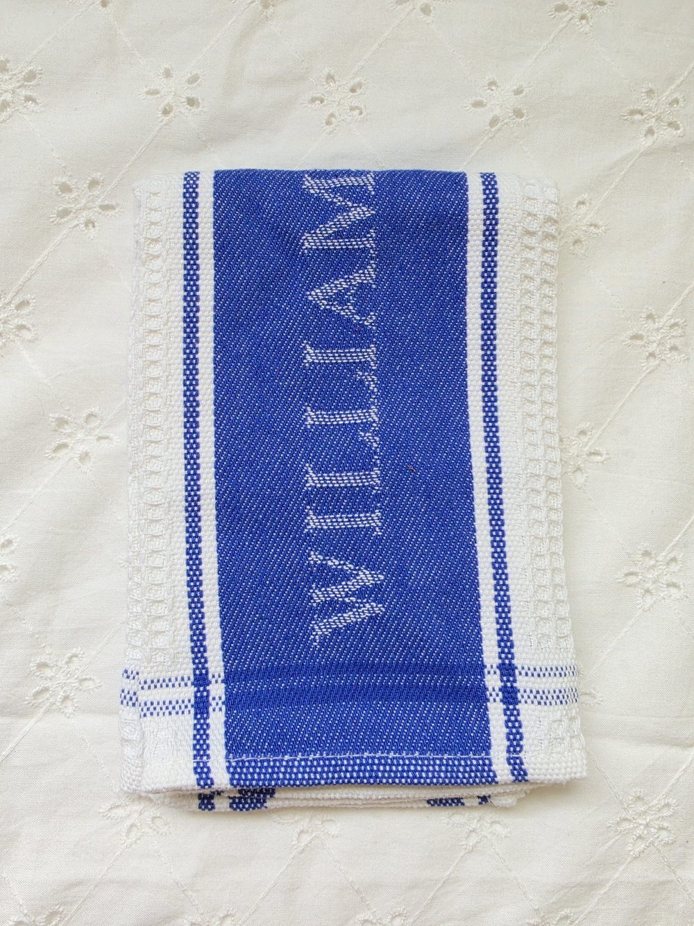 Williams Sonoma White and Blue Waffle-Weave Kitchen Towel - Picture 3 of 4